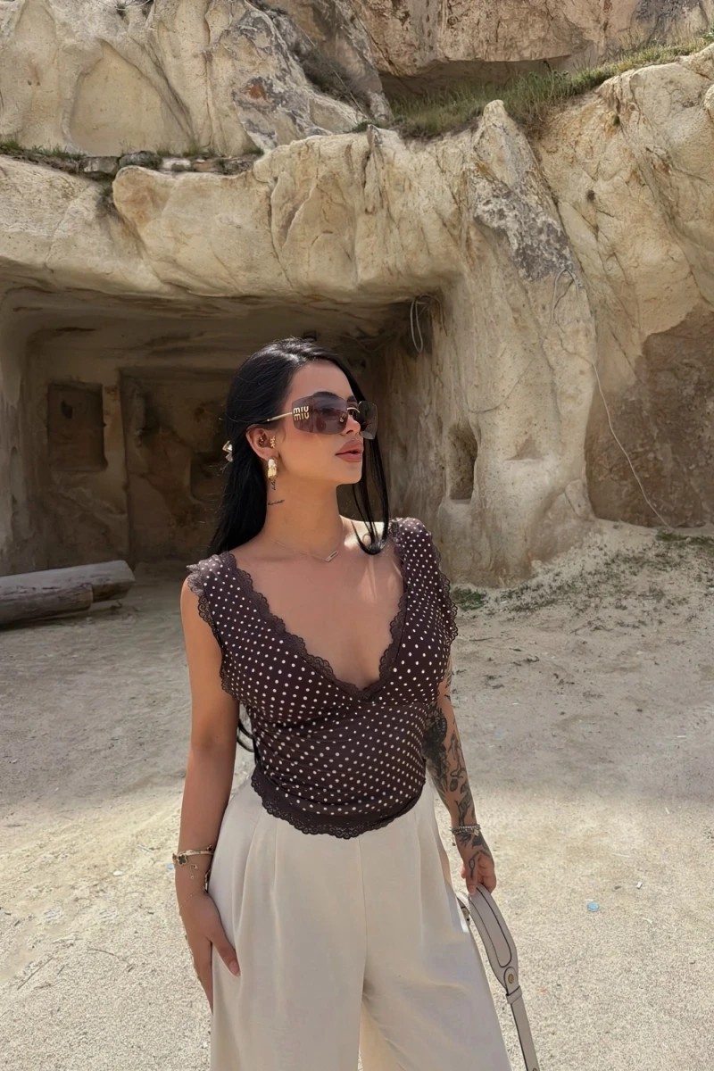 Kahve Puantiyeli Güpürlü Bralet