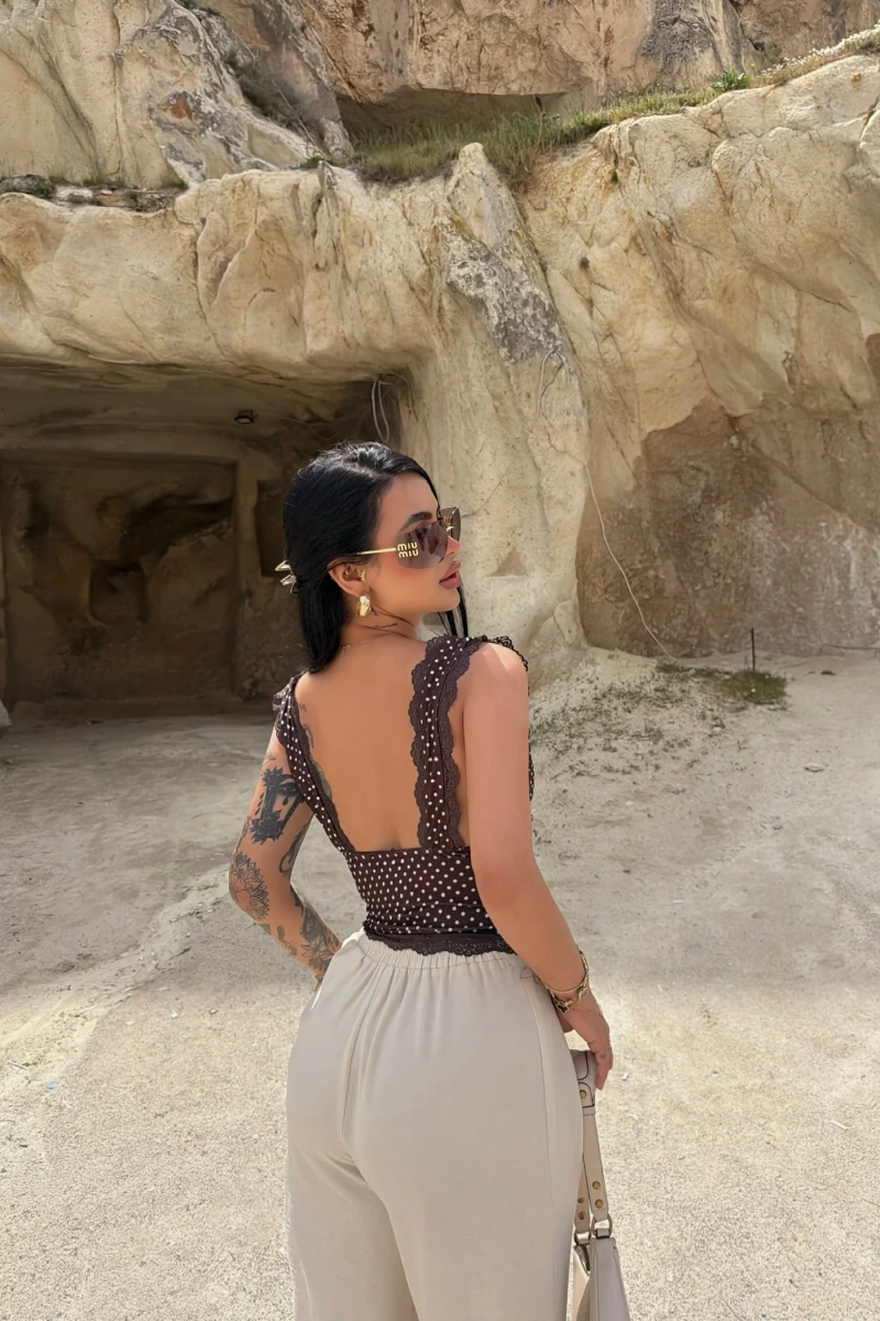 Kahve Puantiyeli Güpürlü Bralet