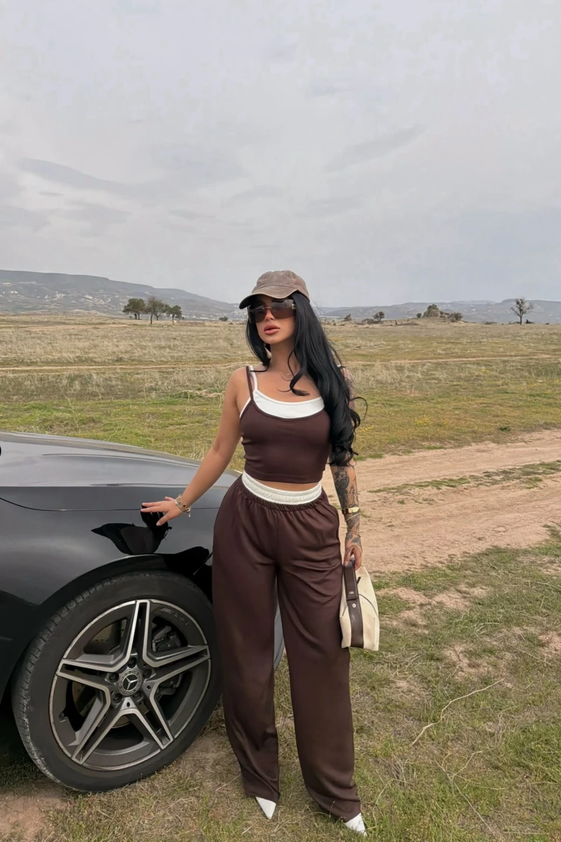 Kahve Garnili Modal İkili Takım
