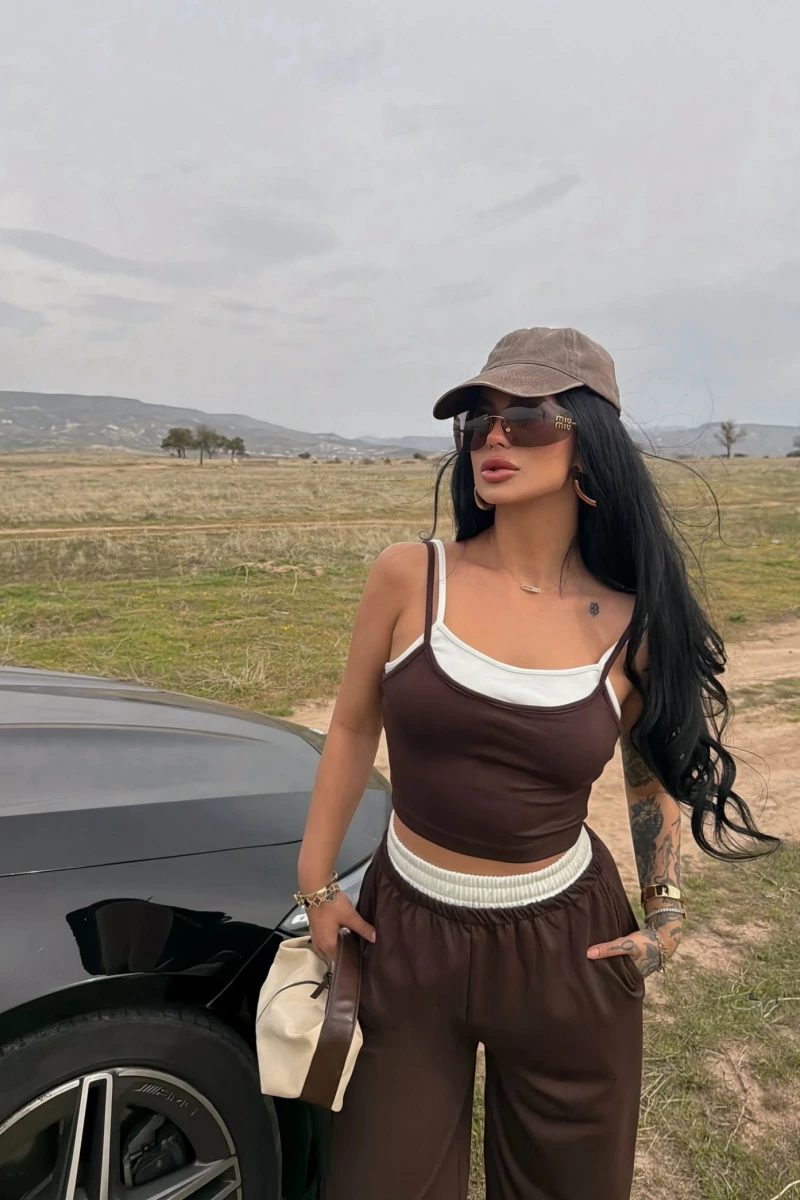 Kahve Garnili Modal İkili Takım