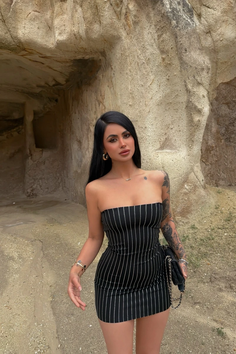 Siyah Midnight Taşlı Mini Elbise