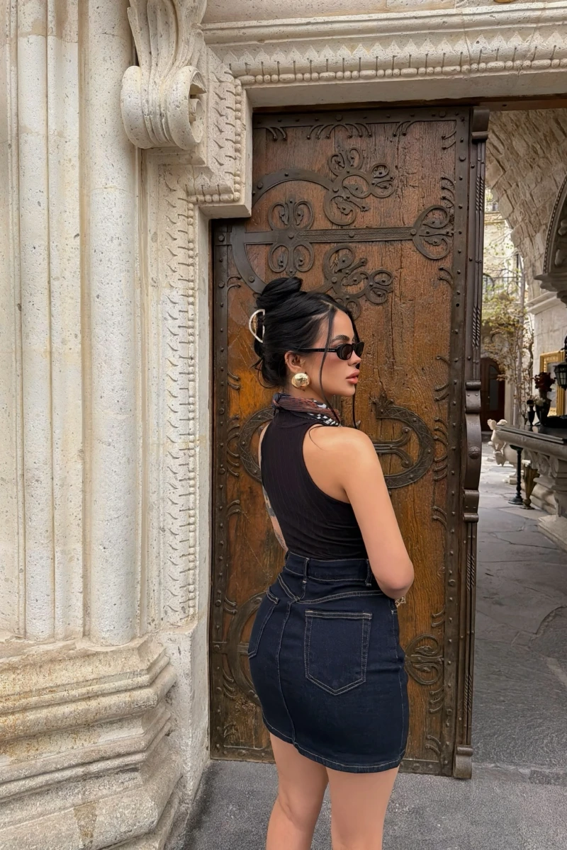 Yüksek Bel Denim Etek