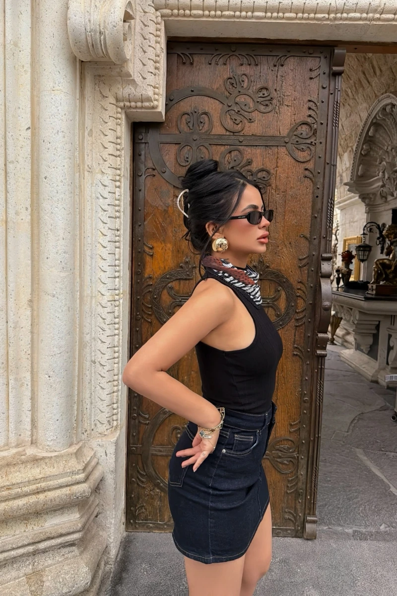 Yüksek Bel Denim Etek