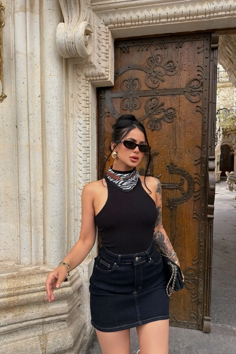 Yüksek Bel Denim Etek