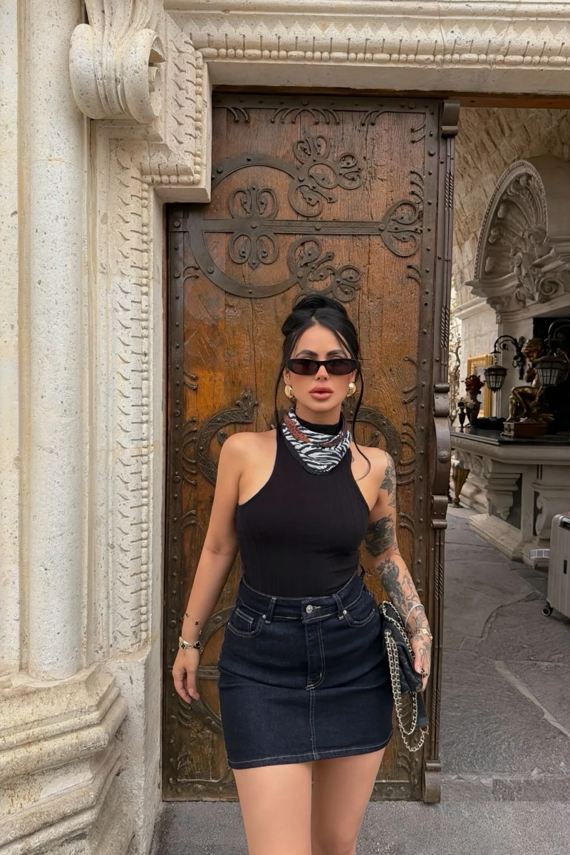 Yüksek Bel Denim Etek