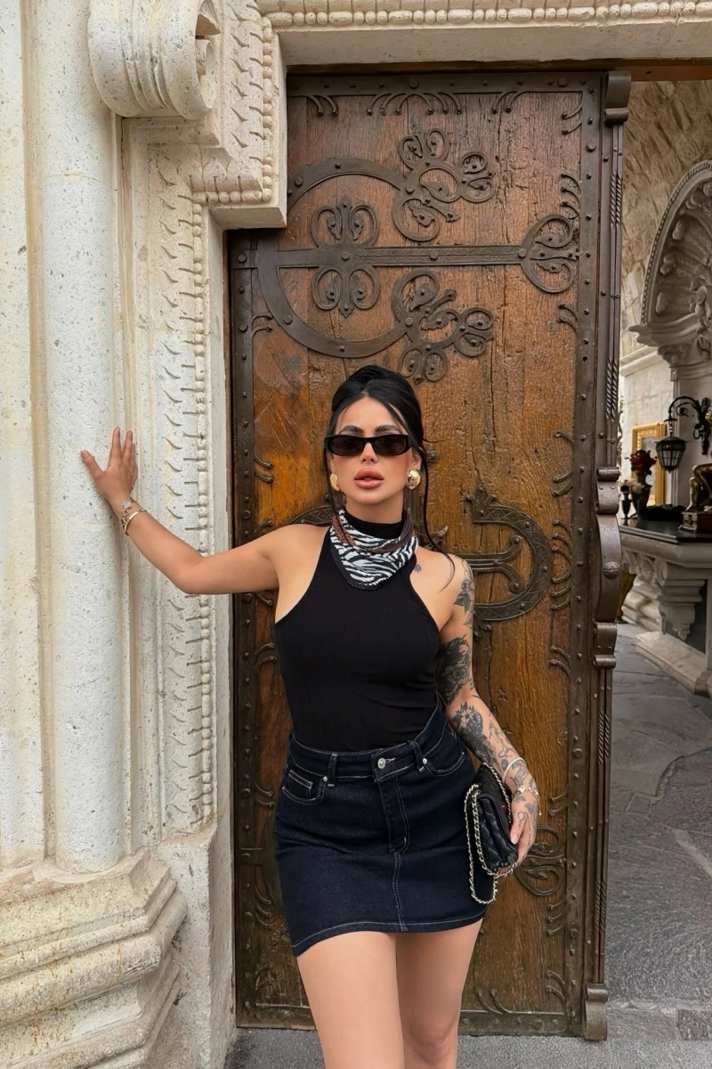 Yüksek Bel Denim Etek