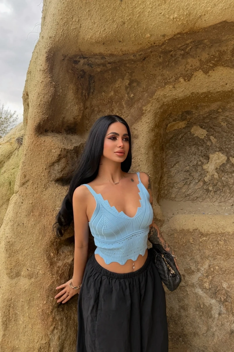 Mavi Fırfırlı Triko Büstiyer