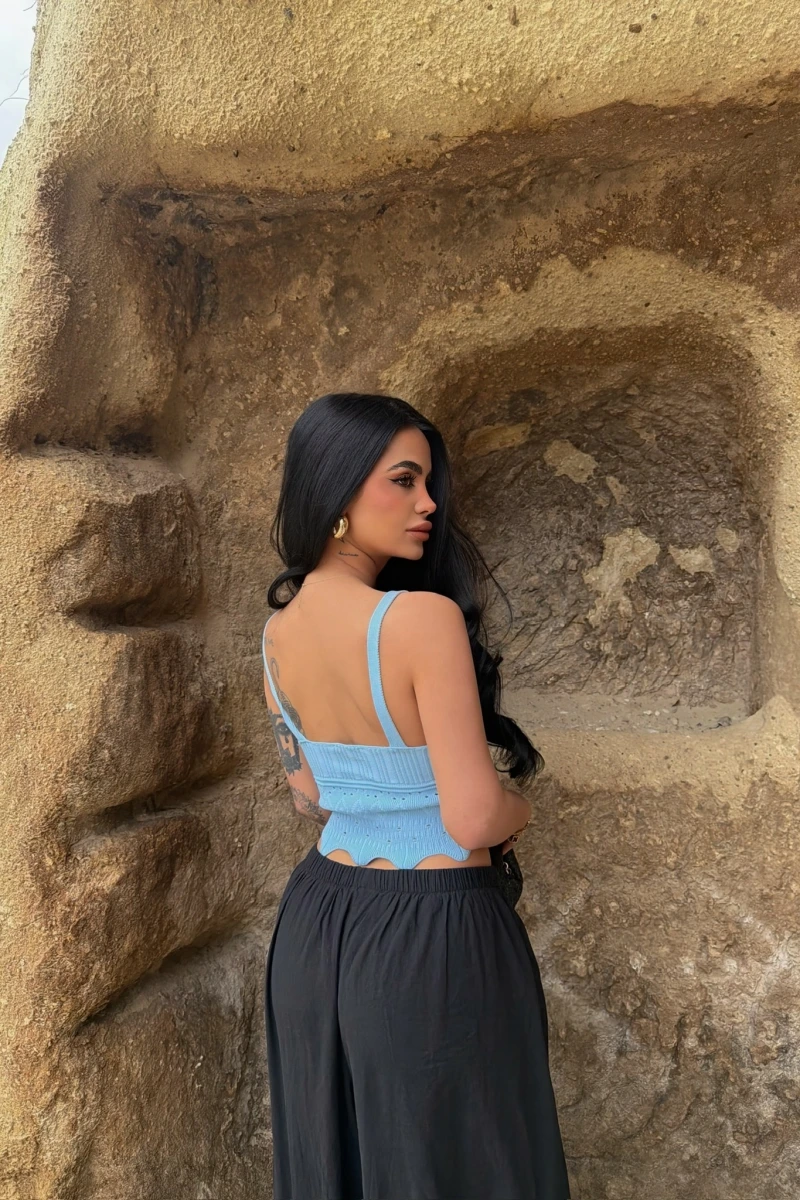 Mavi Fırfırlı Triko Büstiyer