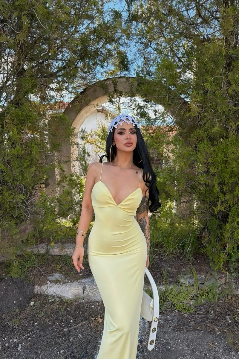 Sarı İp Askılı Maxi Basic Elbise