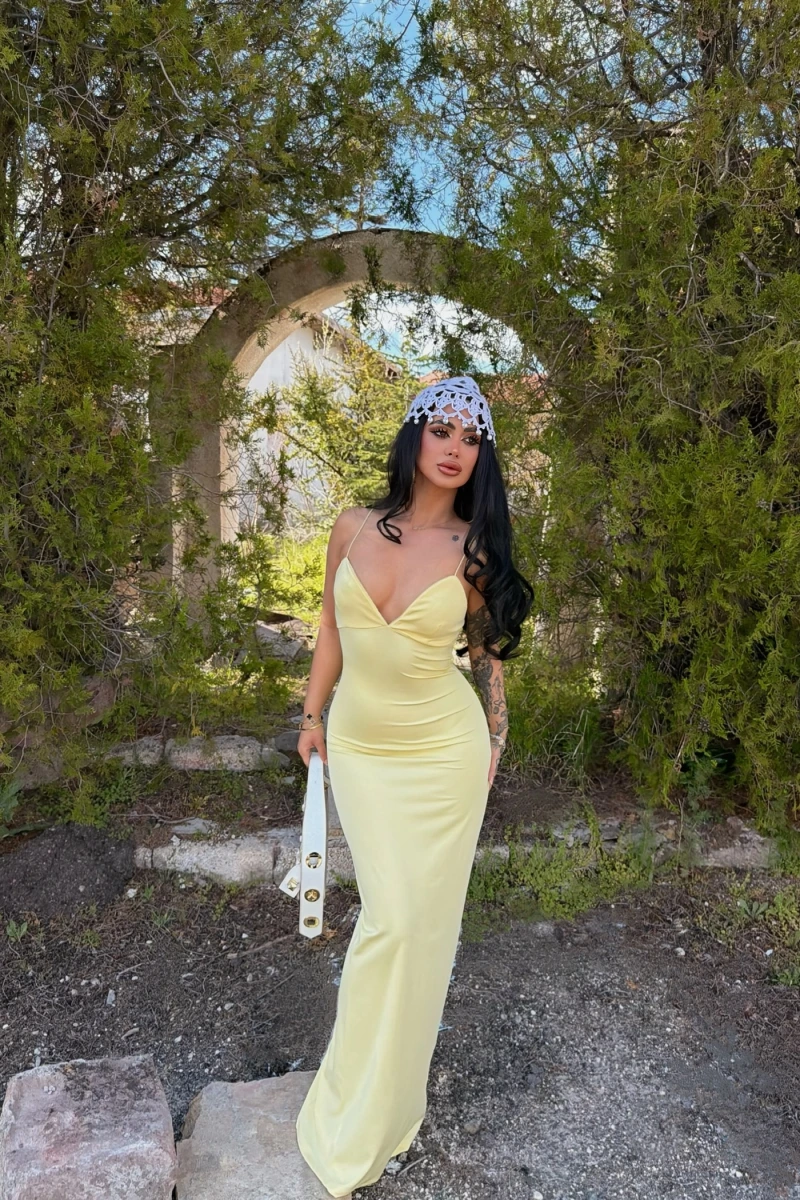 Sarı İp Askılı Maxi Basic Elbise