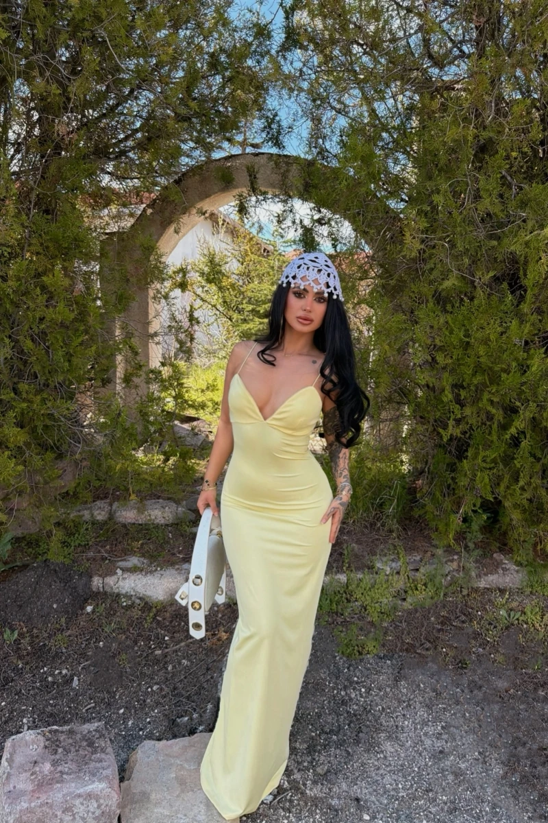 Sarı İp Askılı Maxi Basic Elbise