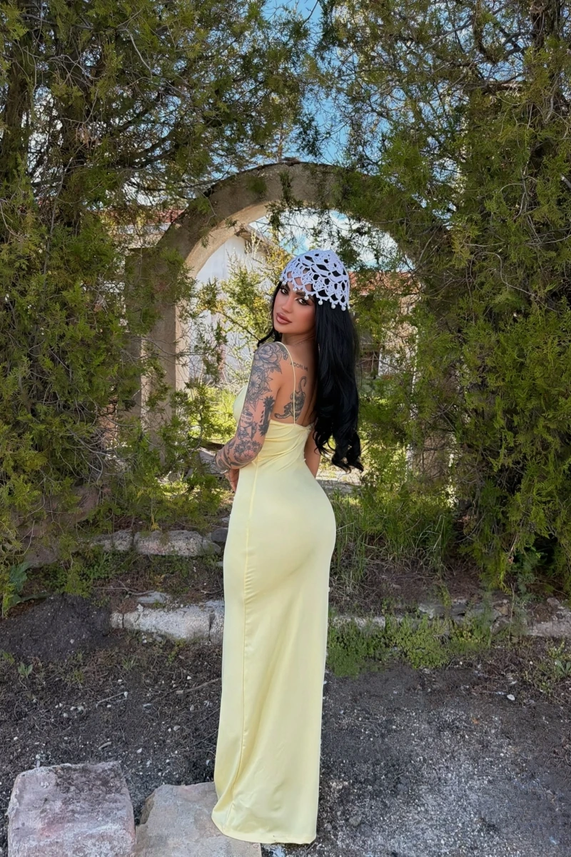 Sarı İp Askılı Maxi Basic Elbise