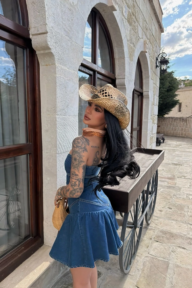 Straplez Denim Çan Elbise