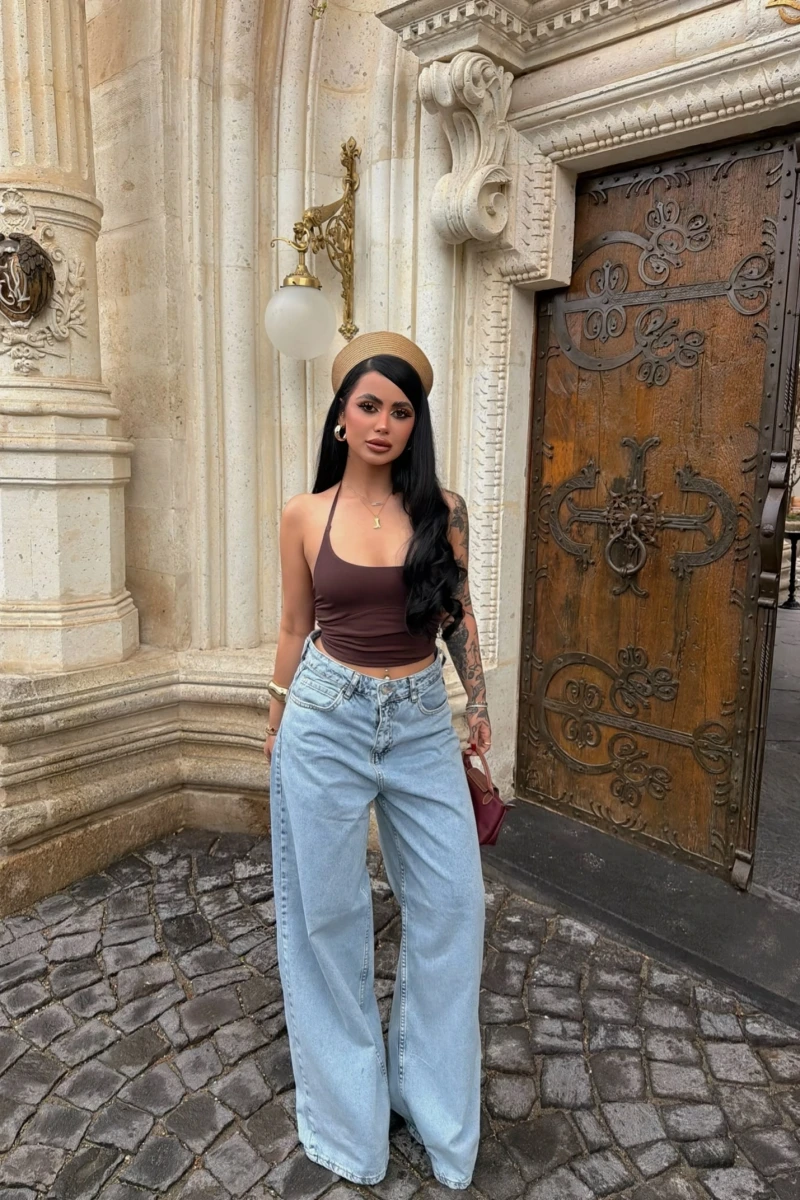 Mavi Yüksek Bel Baggy Denim