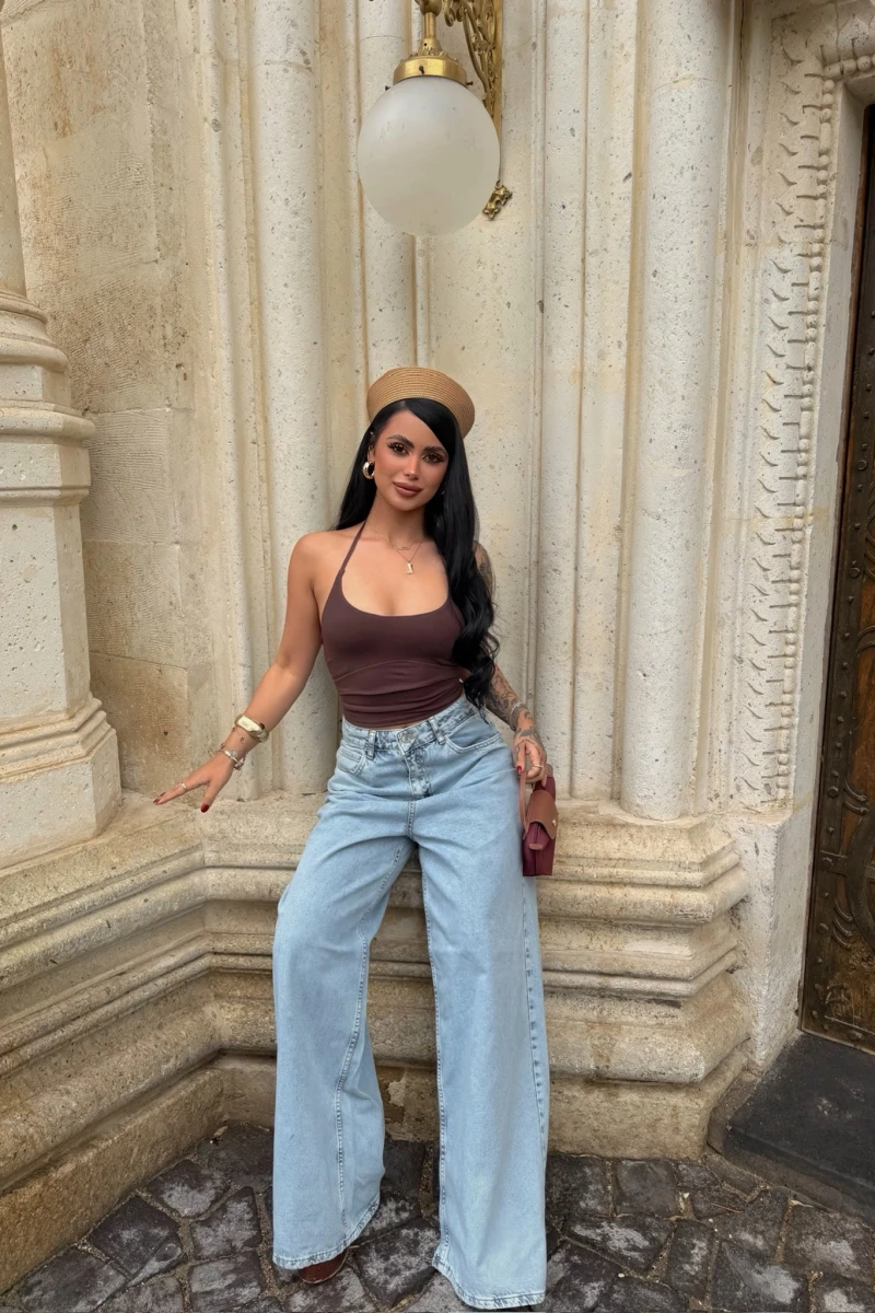 Mavi Yüksek Bel Baggy Denim