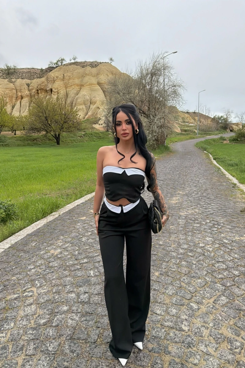 Siyah Straplez Pantolon İkili Takım