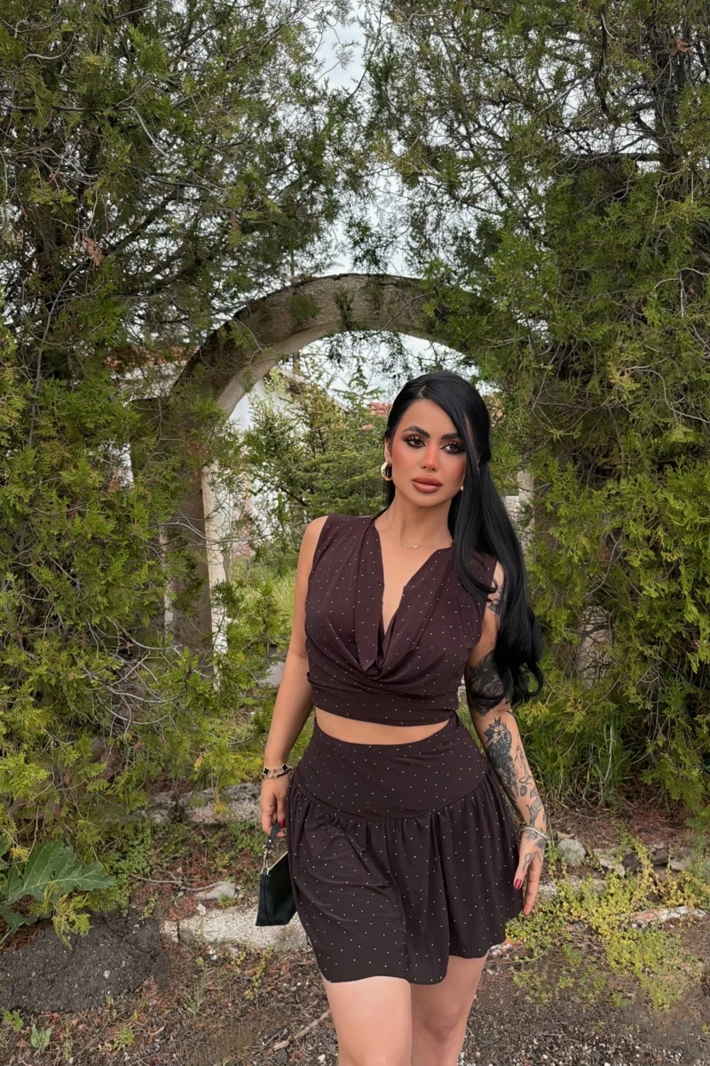 Kahve Degaje Simli İkili Takım