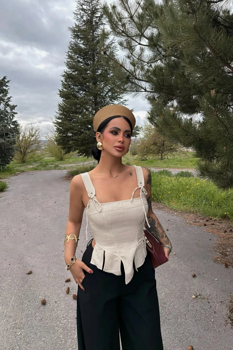 Bej Softline Askılı Crop