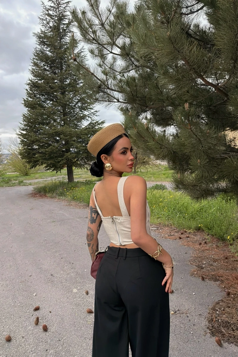 Bej Softline Askılı Crop