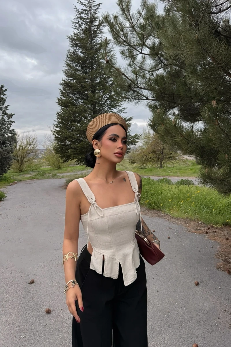 Bej Softline Askılı Crop