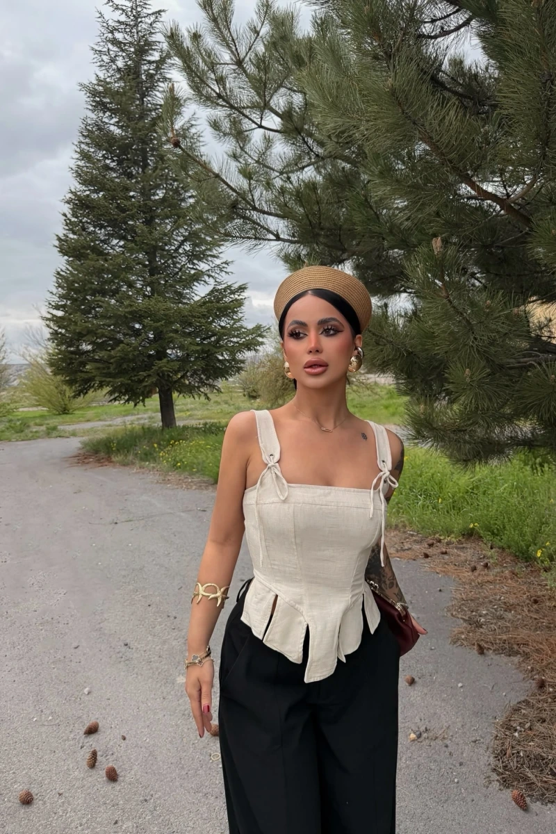 Bej Softline Askılı Crop
