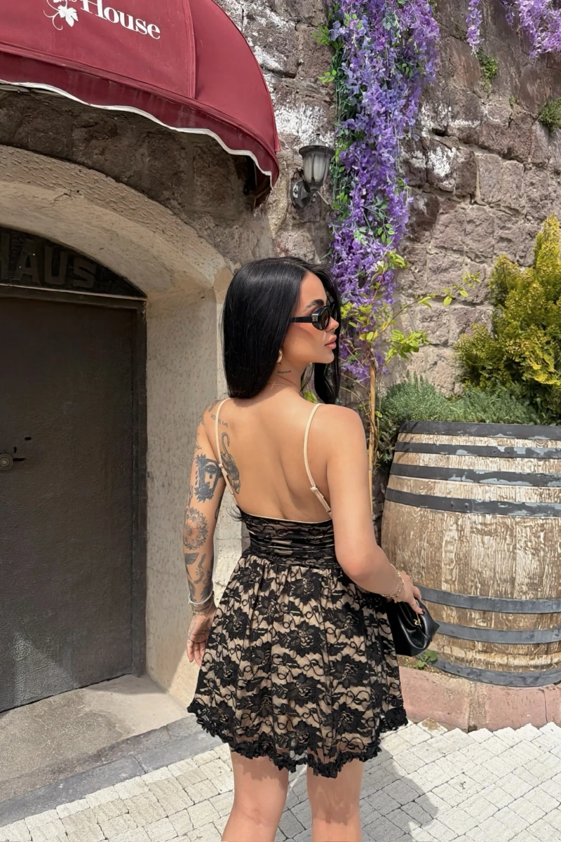 Korseli Askılı Mini Elbise