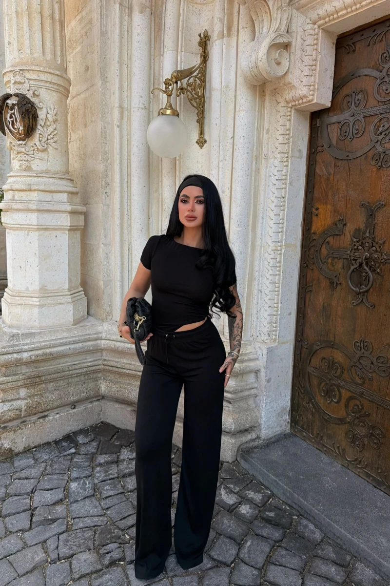 Siyah Kayık Yaka Viskon İkili Takım