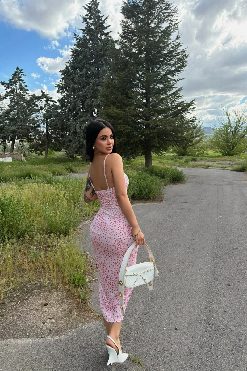 Flower İçi Destekli Büzgülü Elbise