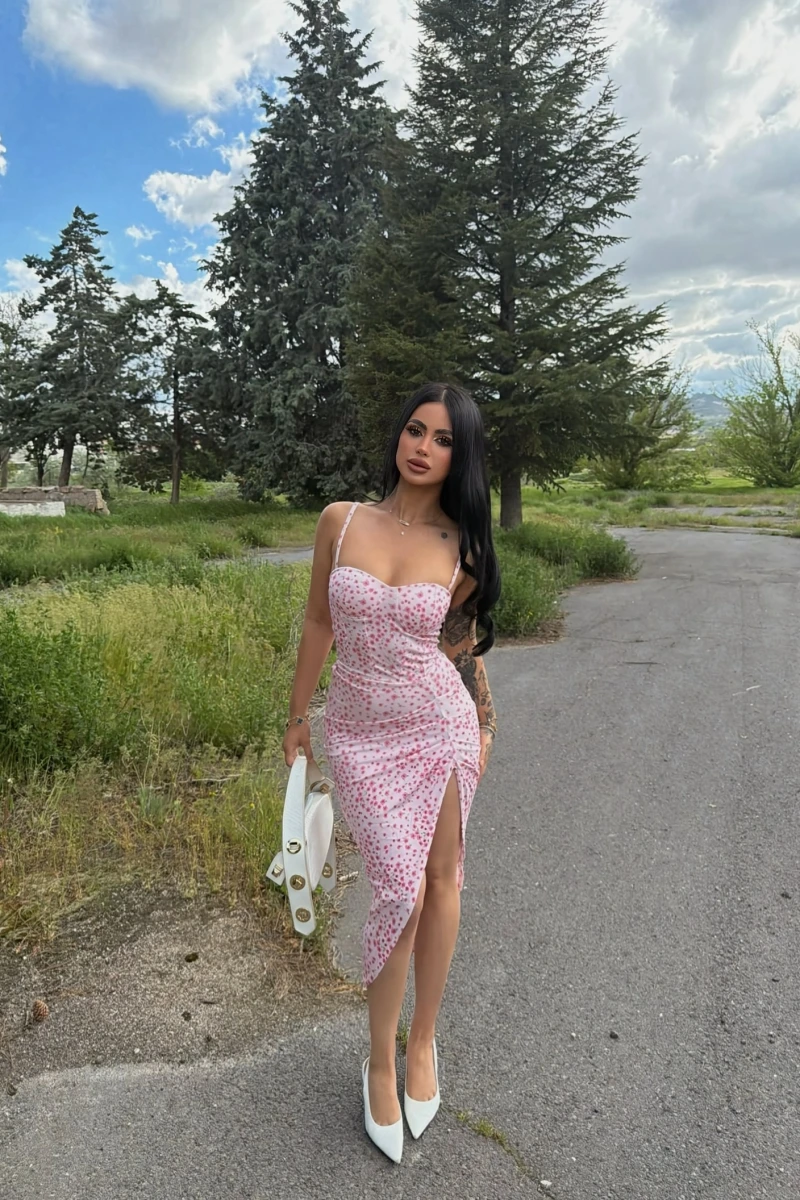 Flower İçi Destekli Büzgülü Elbise