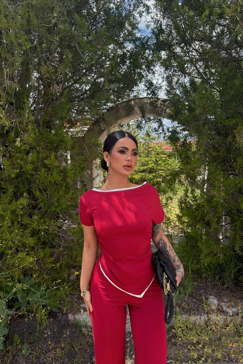 Bordo Biyeli Viskon Asimetrik Takım