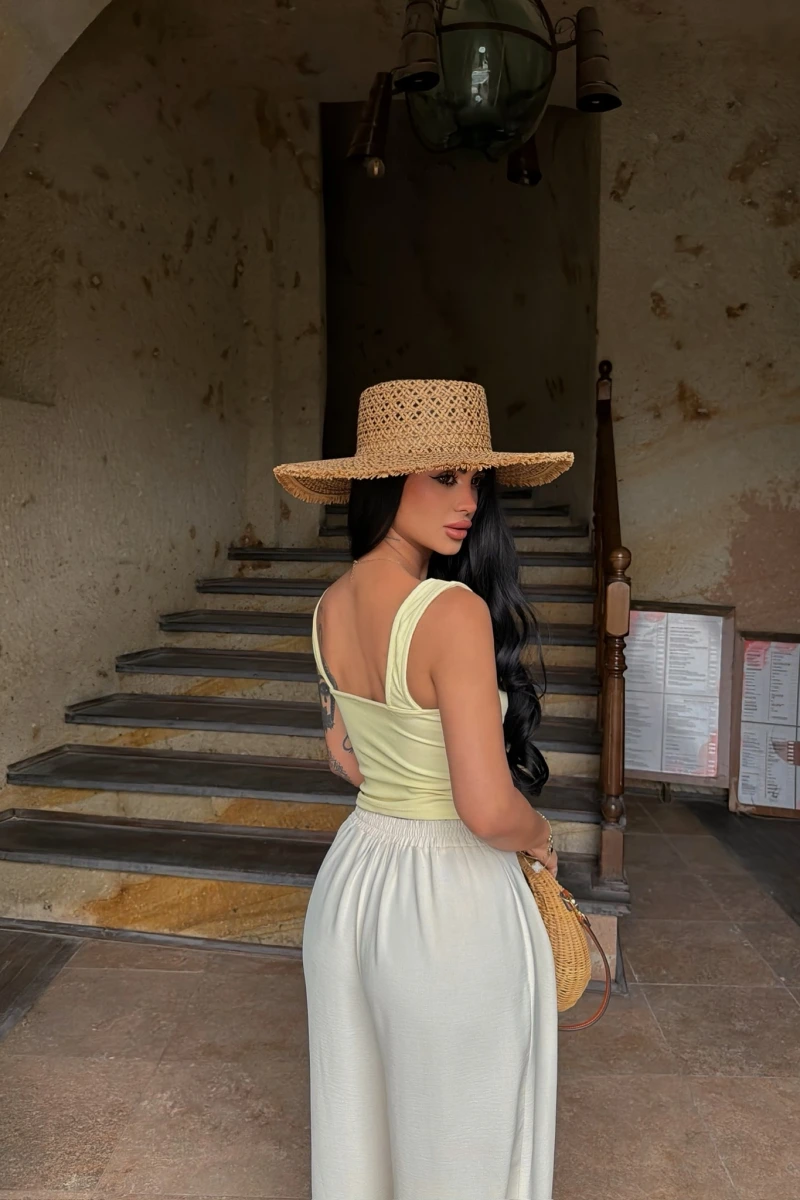 Sarı Göğüs Bağcıklı Biyeli Crop