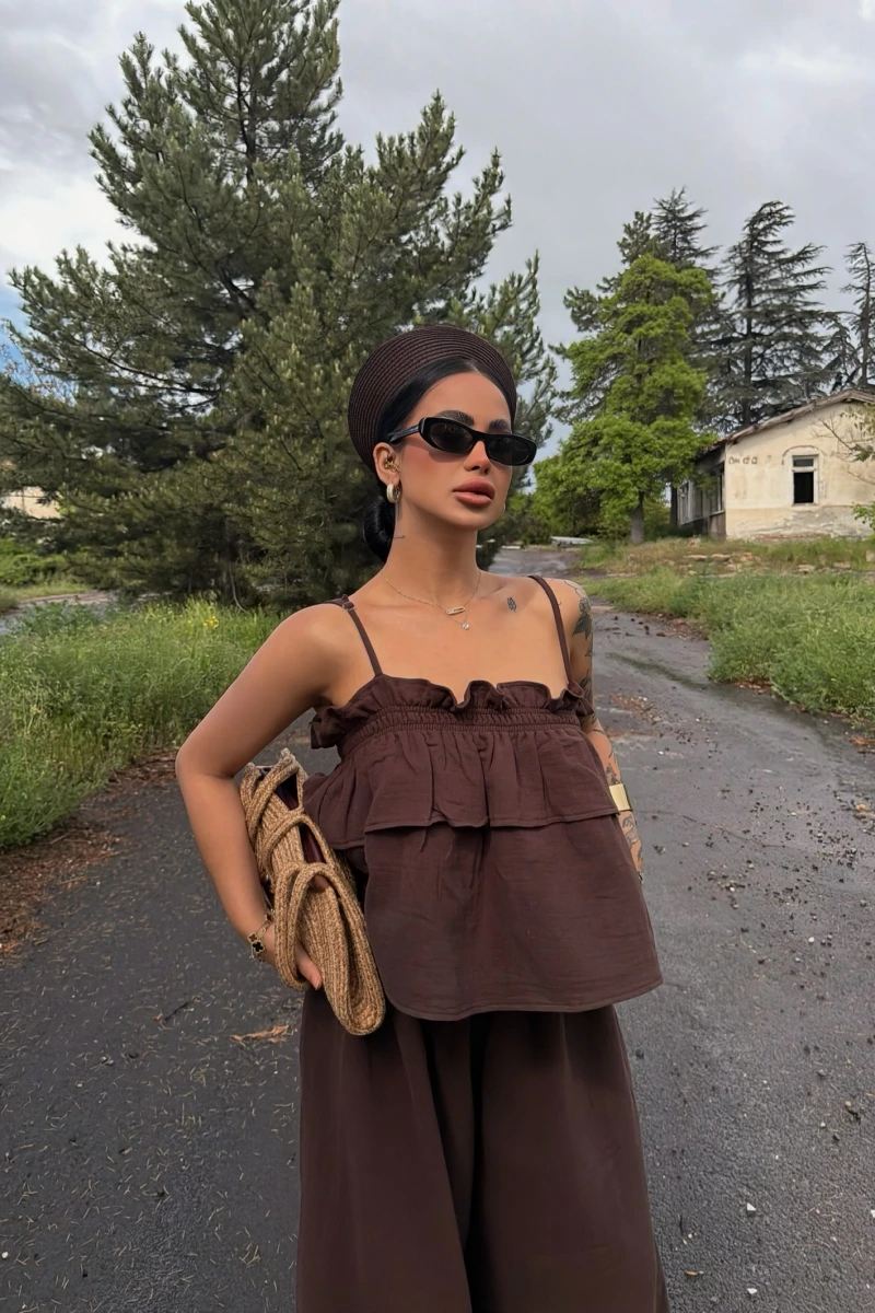 Kahve Sahra Müslin Salaş Takım