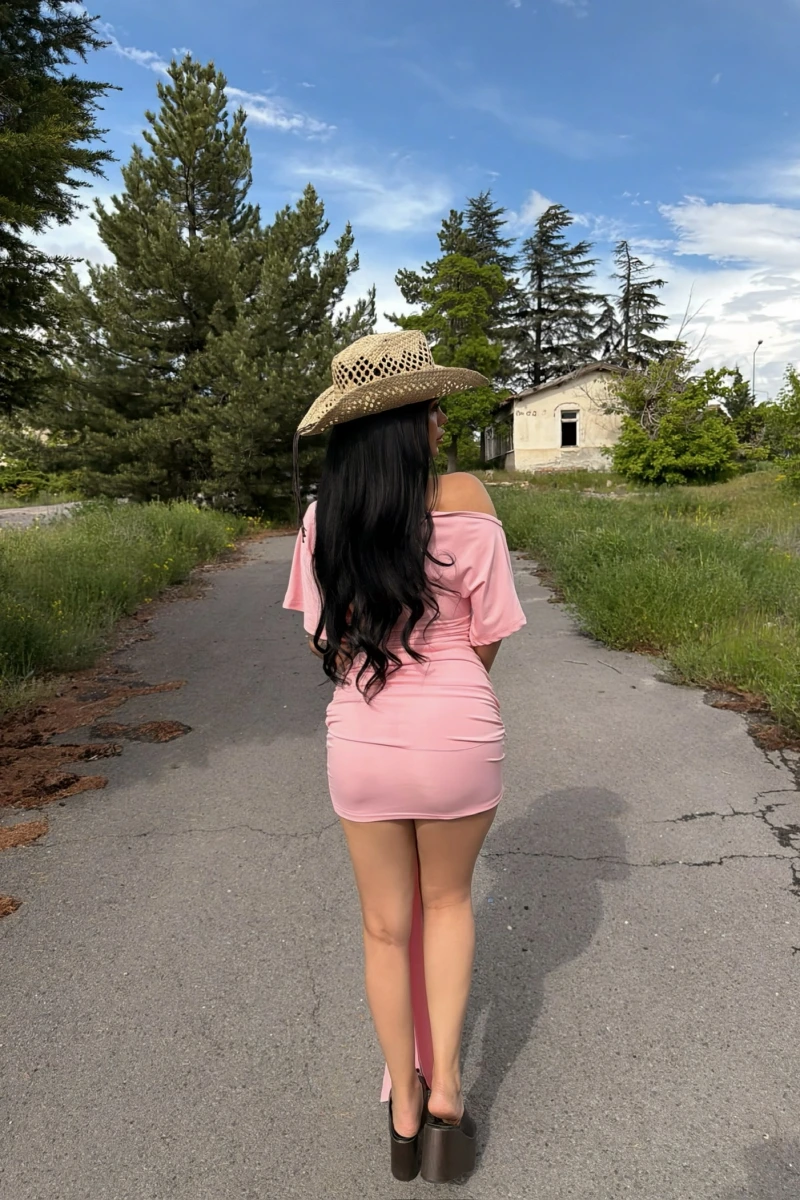 Pembe Fame Kuşaklı Elbise