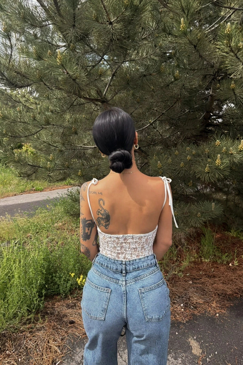 Beyaz Angel Güpür Askılı Bodysuit