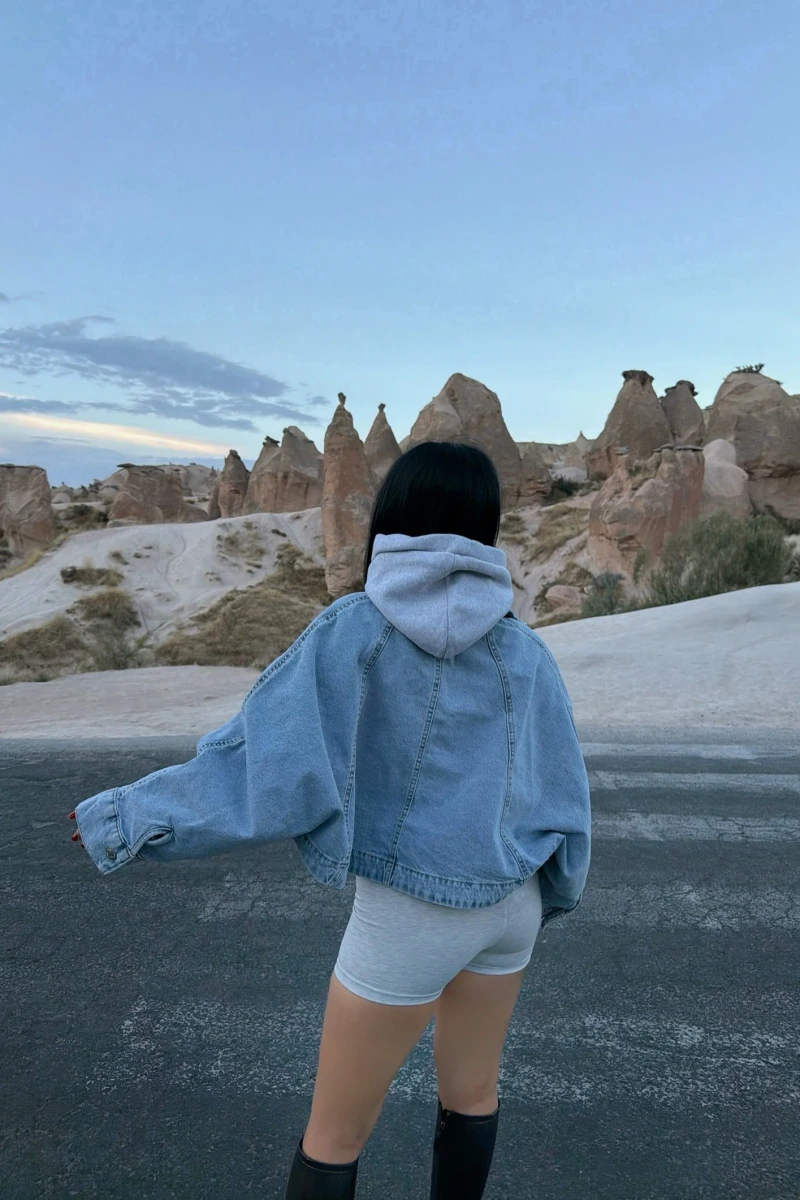 Balon Kollu Cropped Denim Ceket