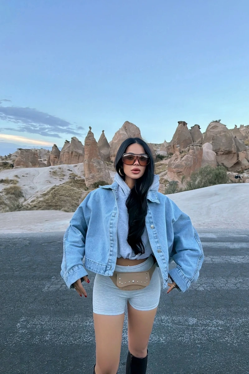 Balon Kollu Cropped Denim Ceket