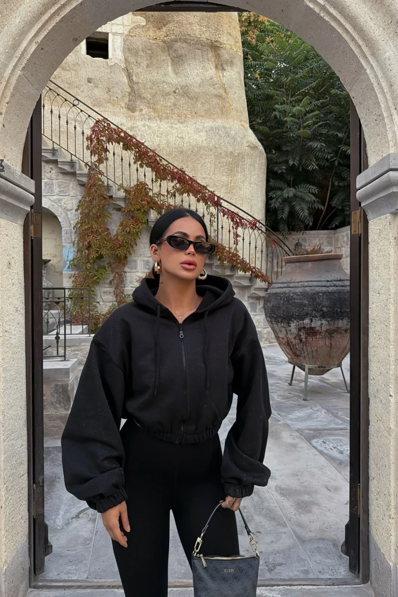 Balon Kollu Simli Hoodie