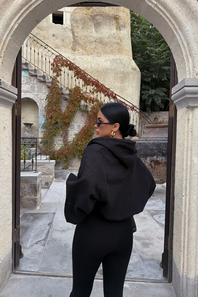 Balon Kollu Simli Hoodie