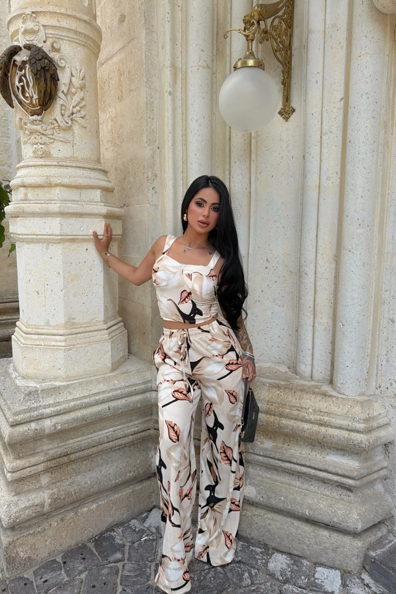 Bej Bloom Palazzo İkili Takım