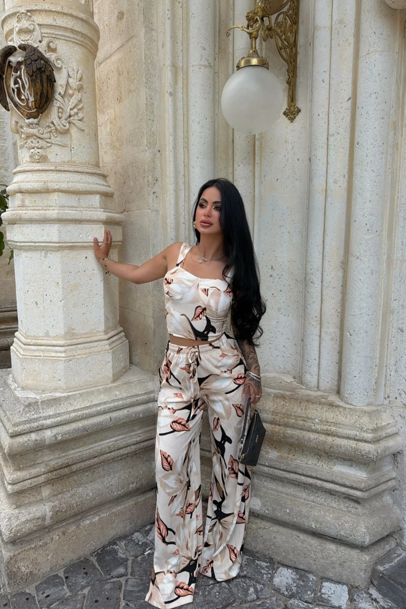Bej Bloom Palazzo İkili Takım