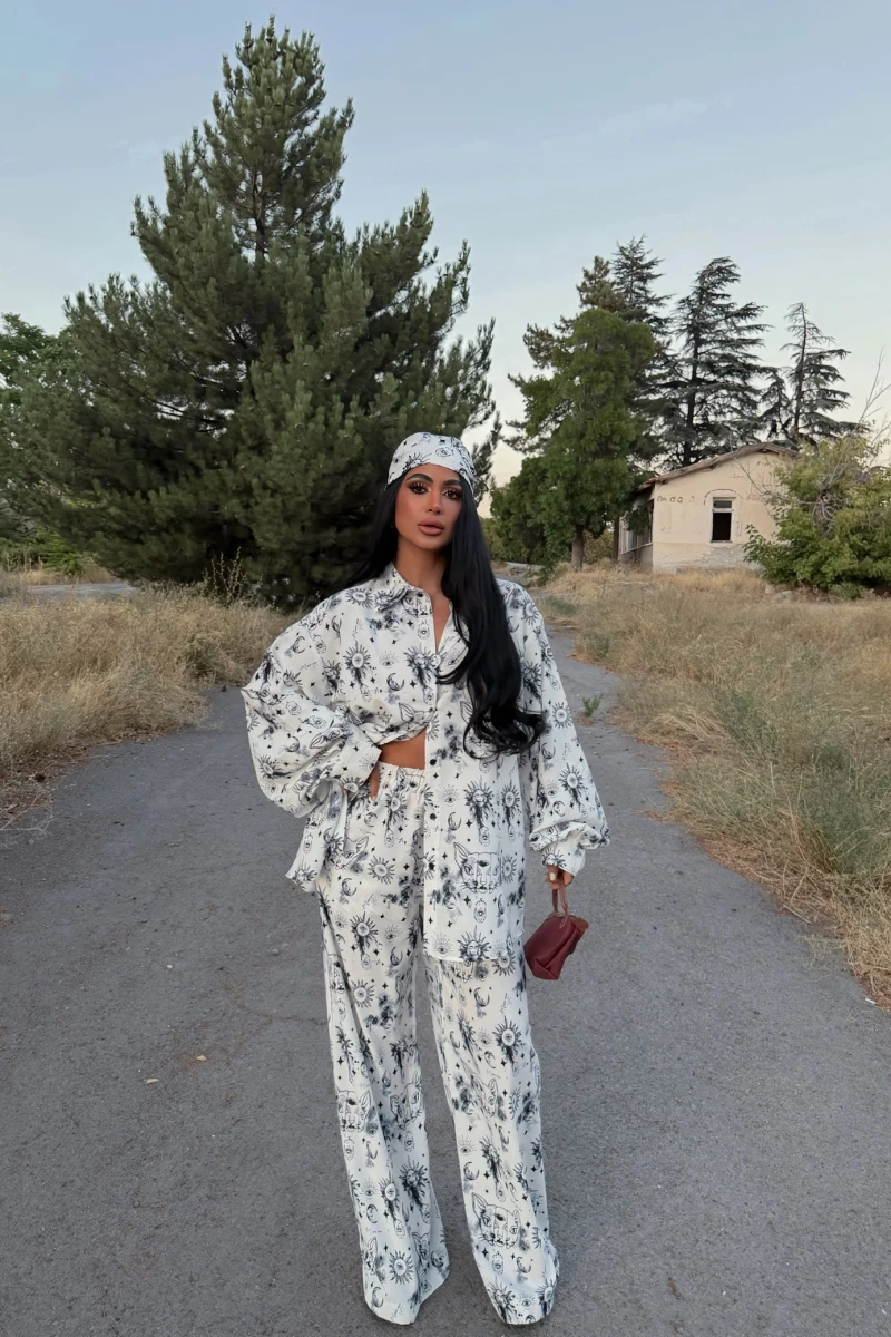 Beyaz Bandanalı Jessica Üçlü Takım
