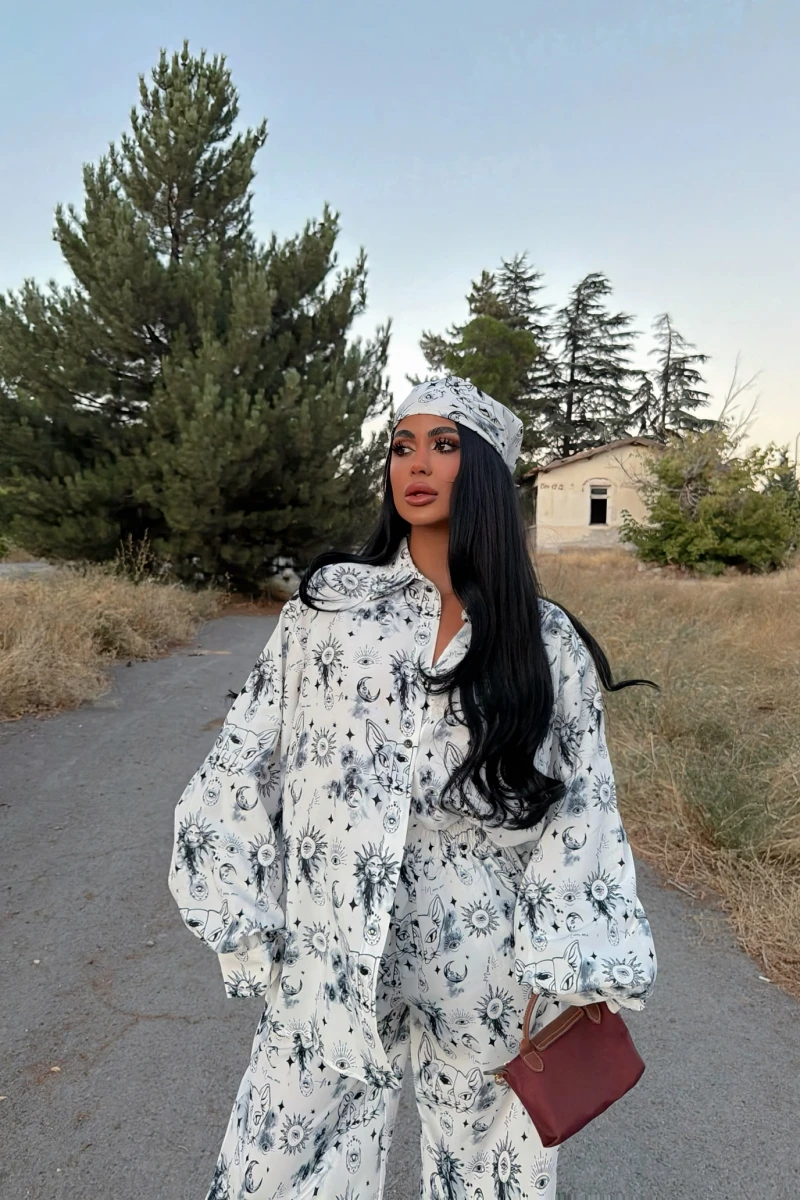 Beyaz Bandanalı Jessica Üçlü Takım