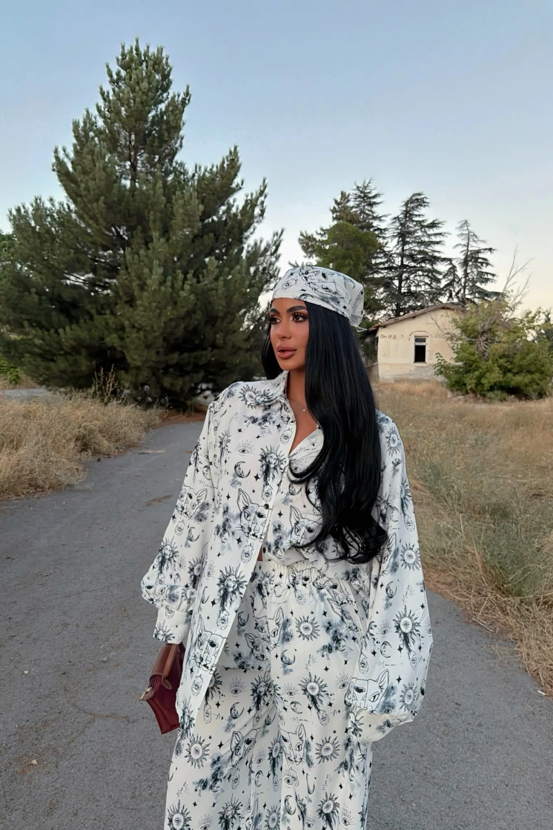 Beyaz Bandanalı Jessica Üçlü Takım