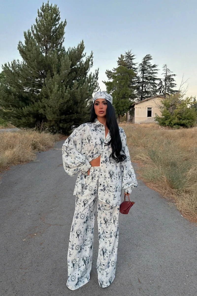 Beyaz Bandanalı Jessica Üçlü Takım