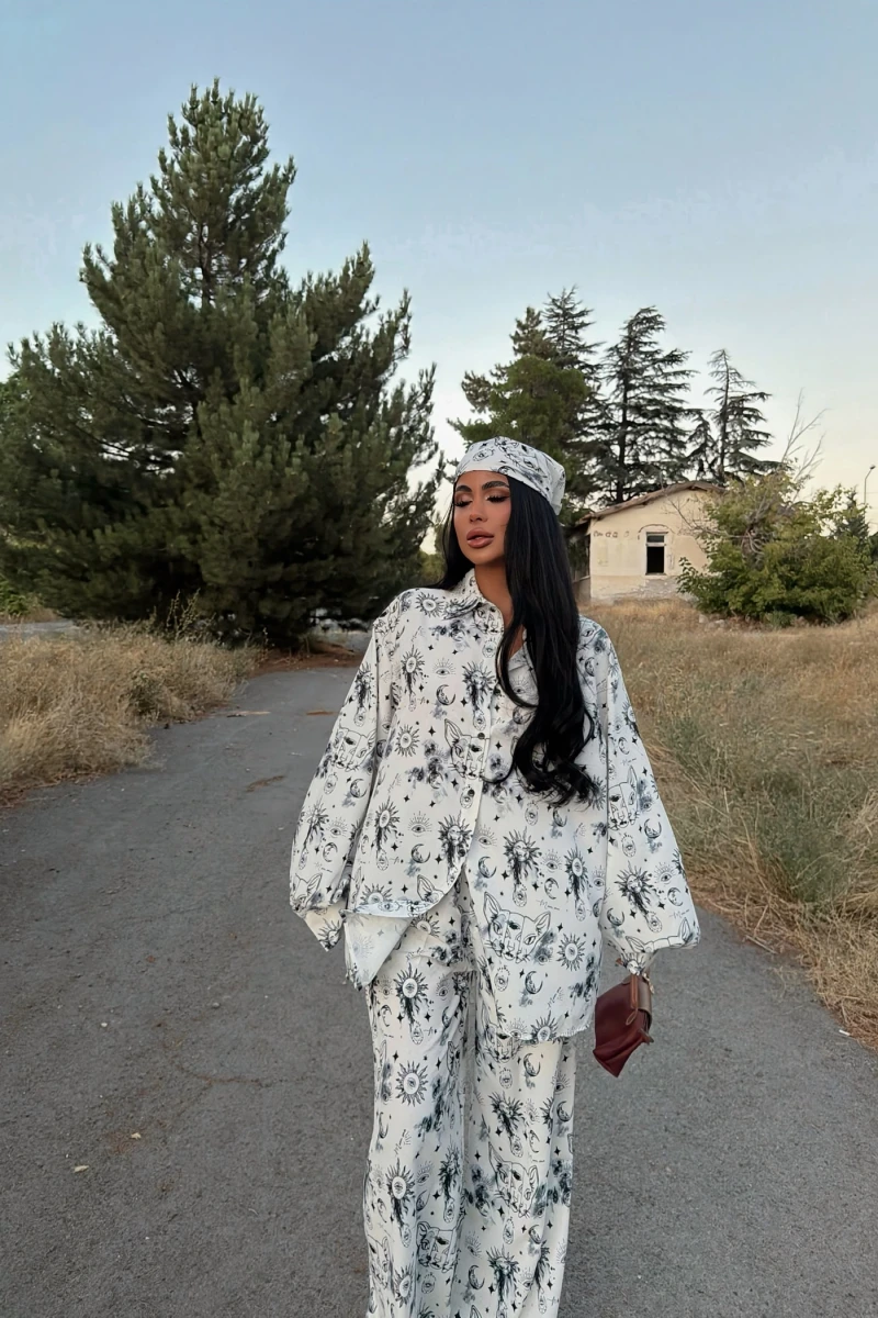 Beyaz Bandanalı Jessica Üçlü Takım