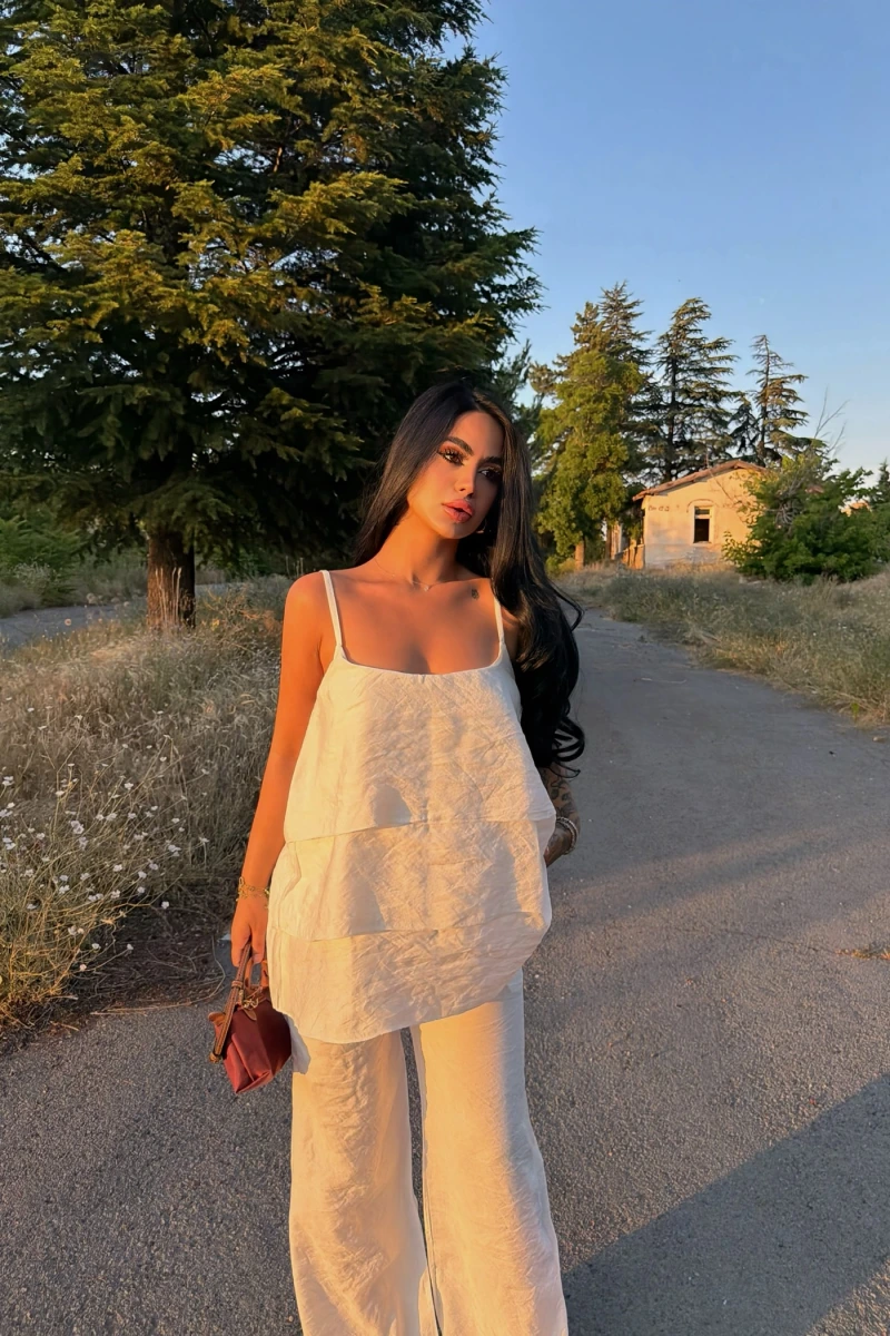 Beyaz Elora Volanlı İkili Takım