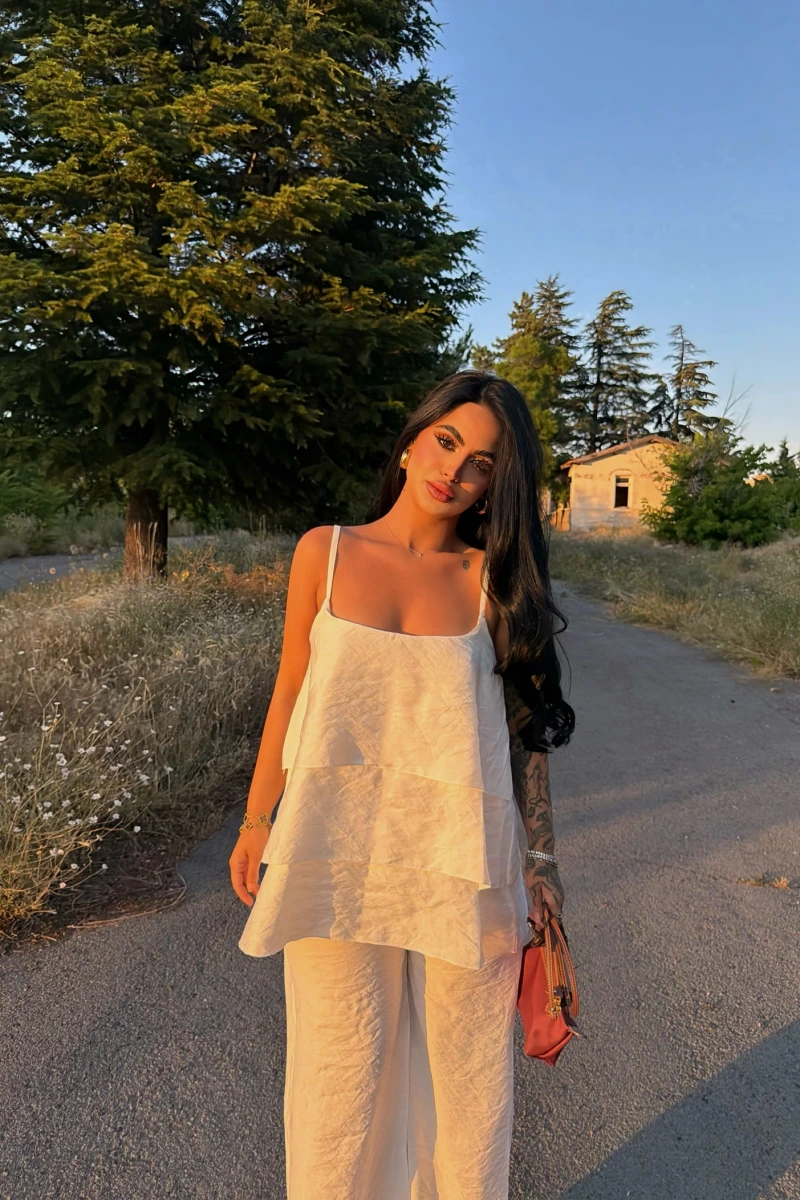 Beyaz Elora Volanlı İkili Takım