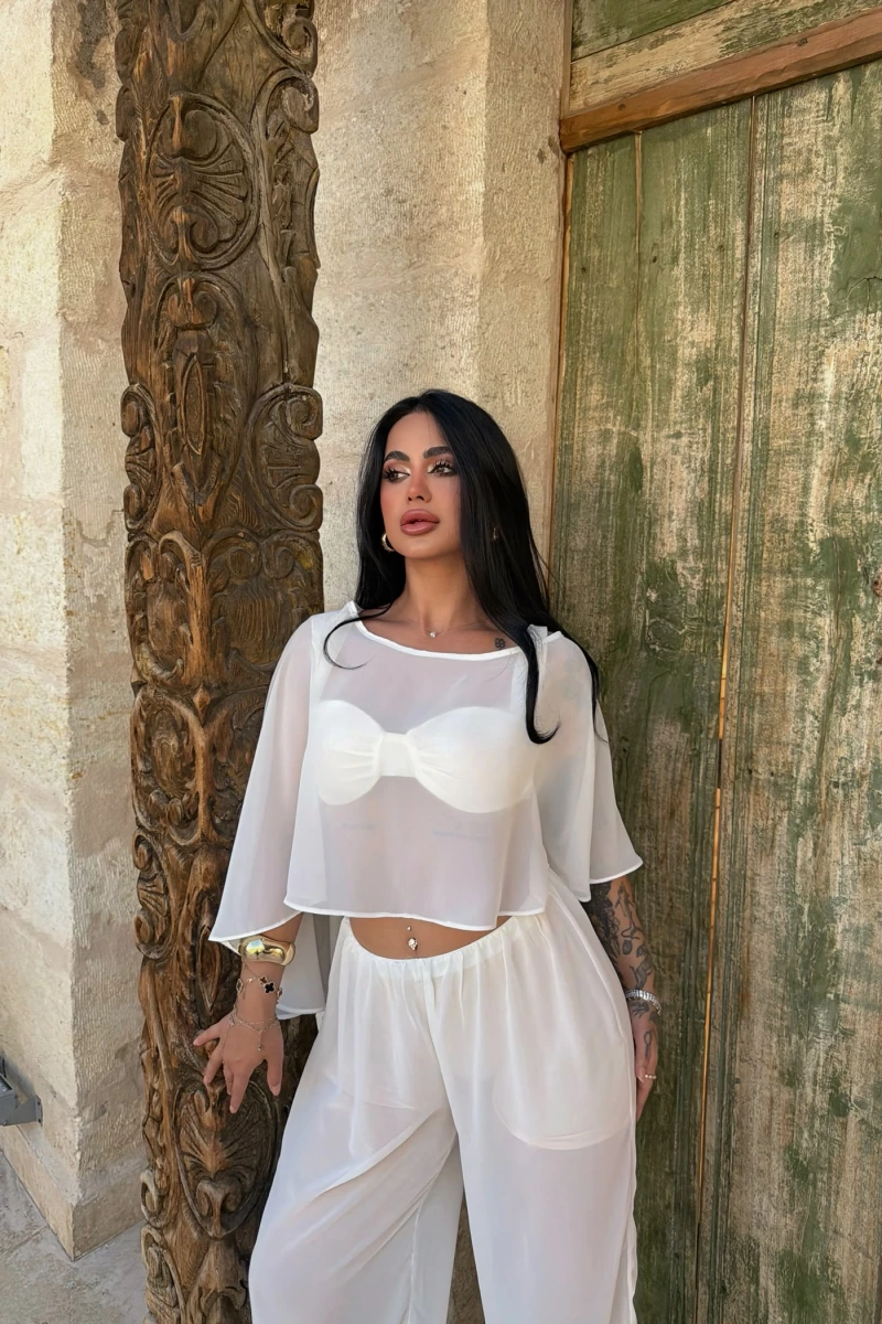 Beyaz Pelerin Tül İkili Takım