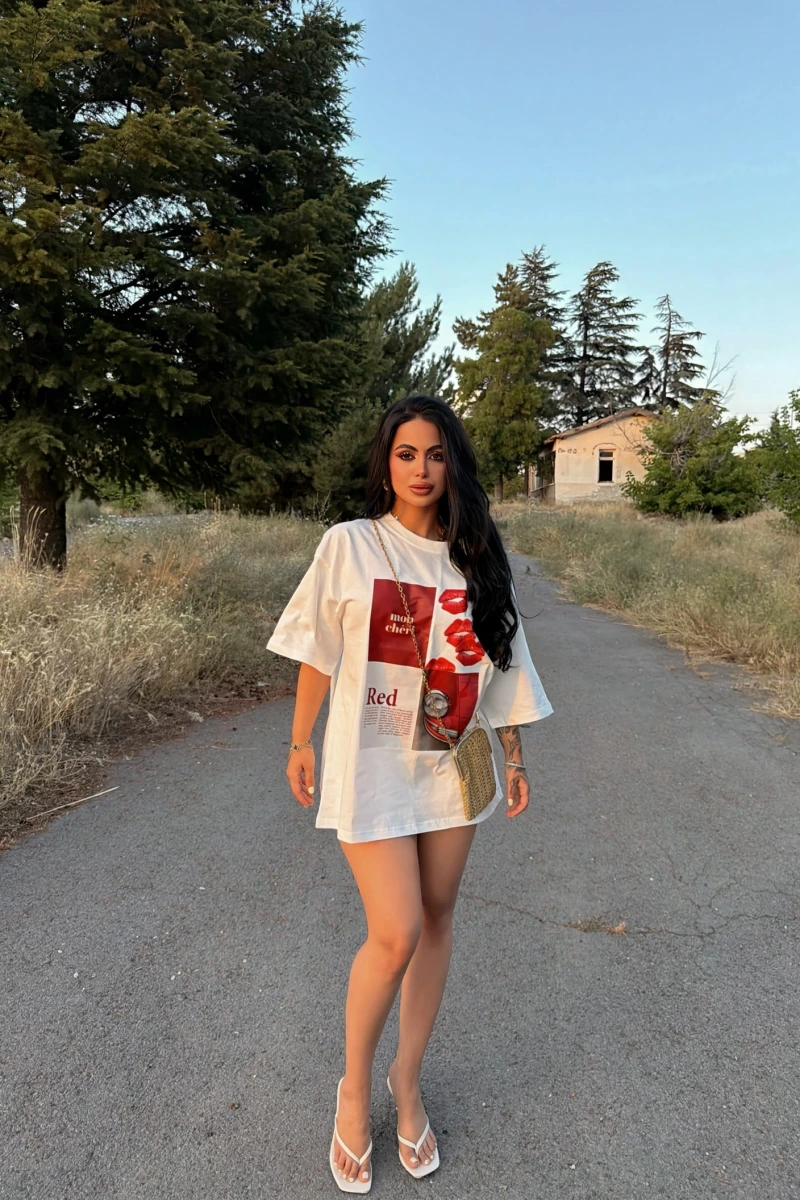 Beyaz Red Oversize Baskı Tişört