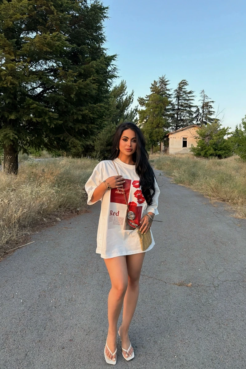 Beyaz Red Oversize Baskı Tişört